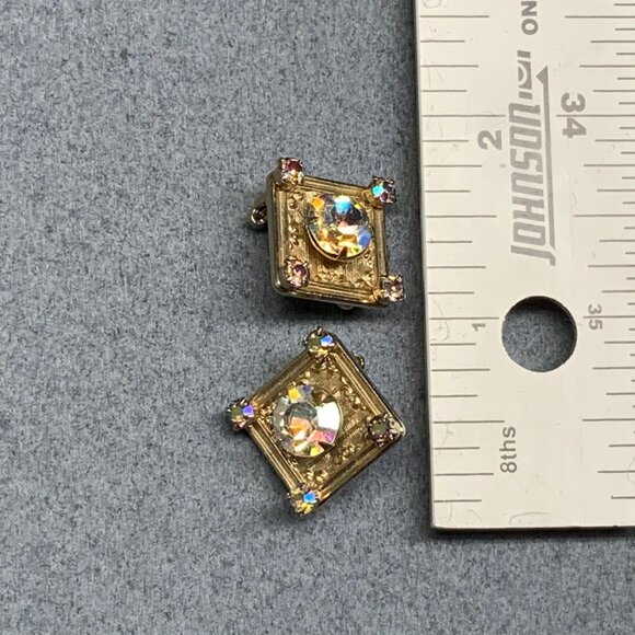 Vintage Rhinestone Diamond Pins 1 In Gold Sparkling Square Shaped Bling Glam DIY - Picture 4 of 4